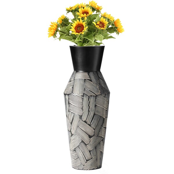 Uniquewise Trumpet Classic Style Straight Designed Table Vase for Entryway Dining or Living Room, Ceramic Black QI004037 - main